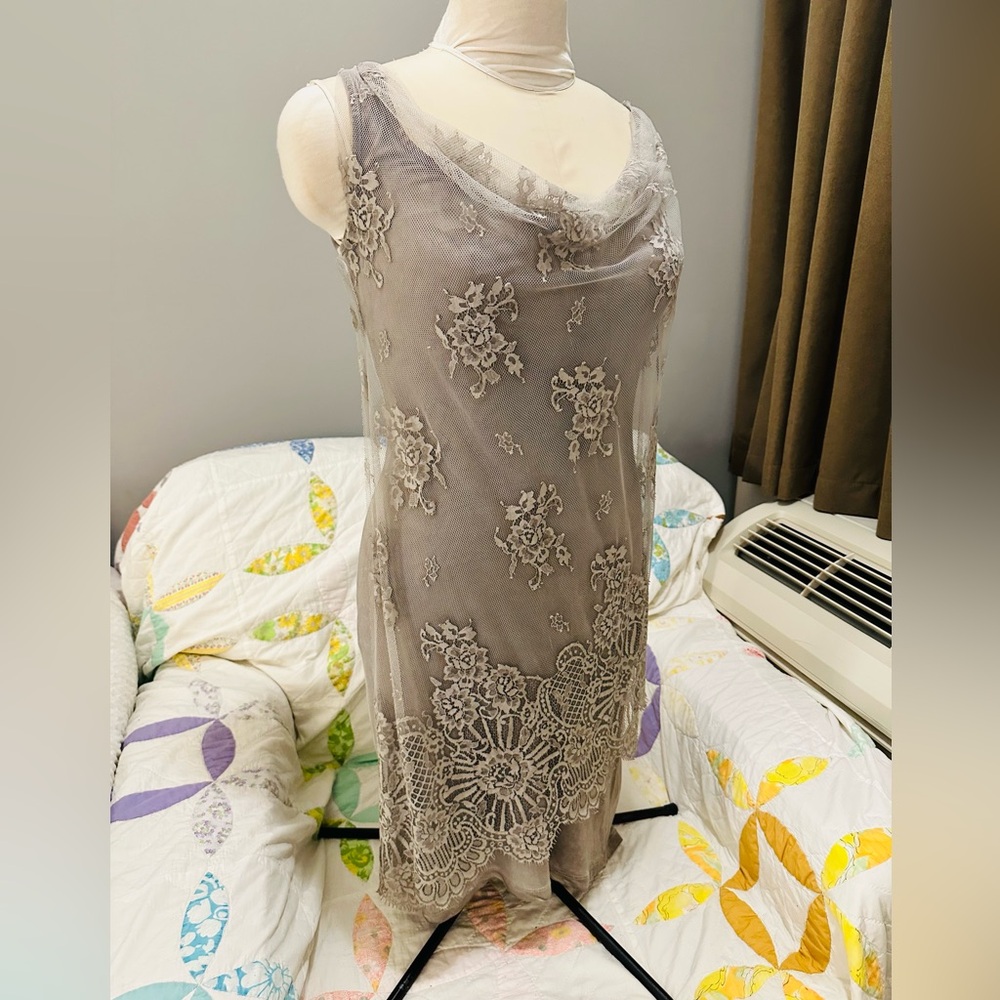 Motel Italy 🇮🇹 Gray Lace Tunic Top Mini Dress S M L - Picture 9 of 10